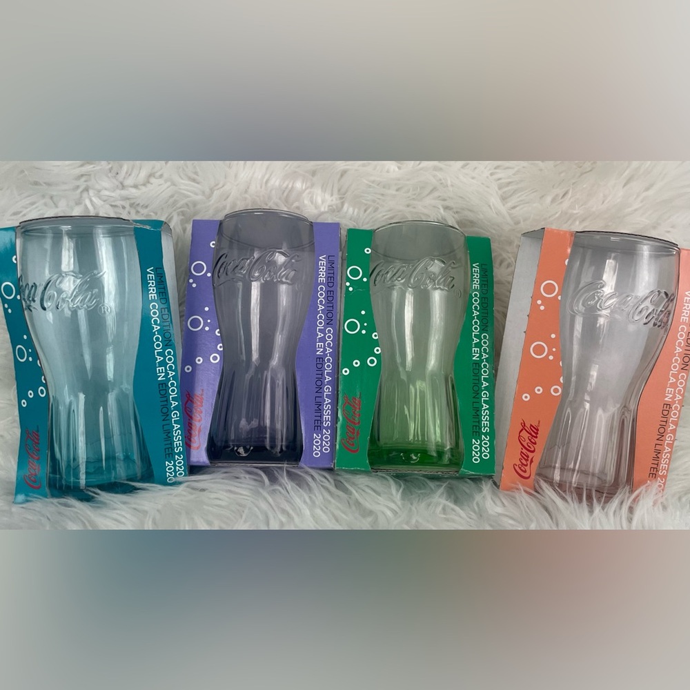 McDonald's Coca-Cola 2020 Glasses Peach, blue , purple, & green Limited Edition